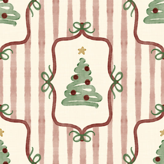 Preppy Christmas Tree Bows Ribbon Stripes - Cranberry Red Wallpaper⁠