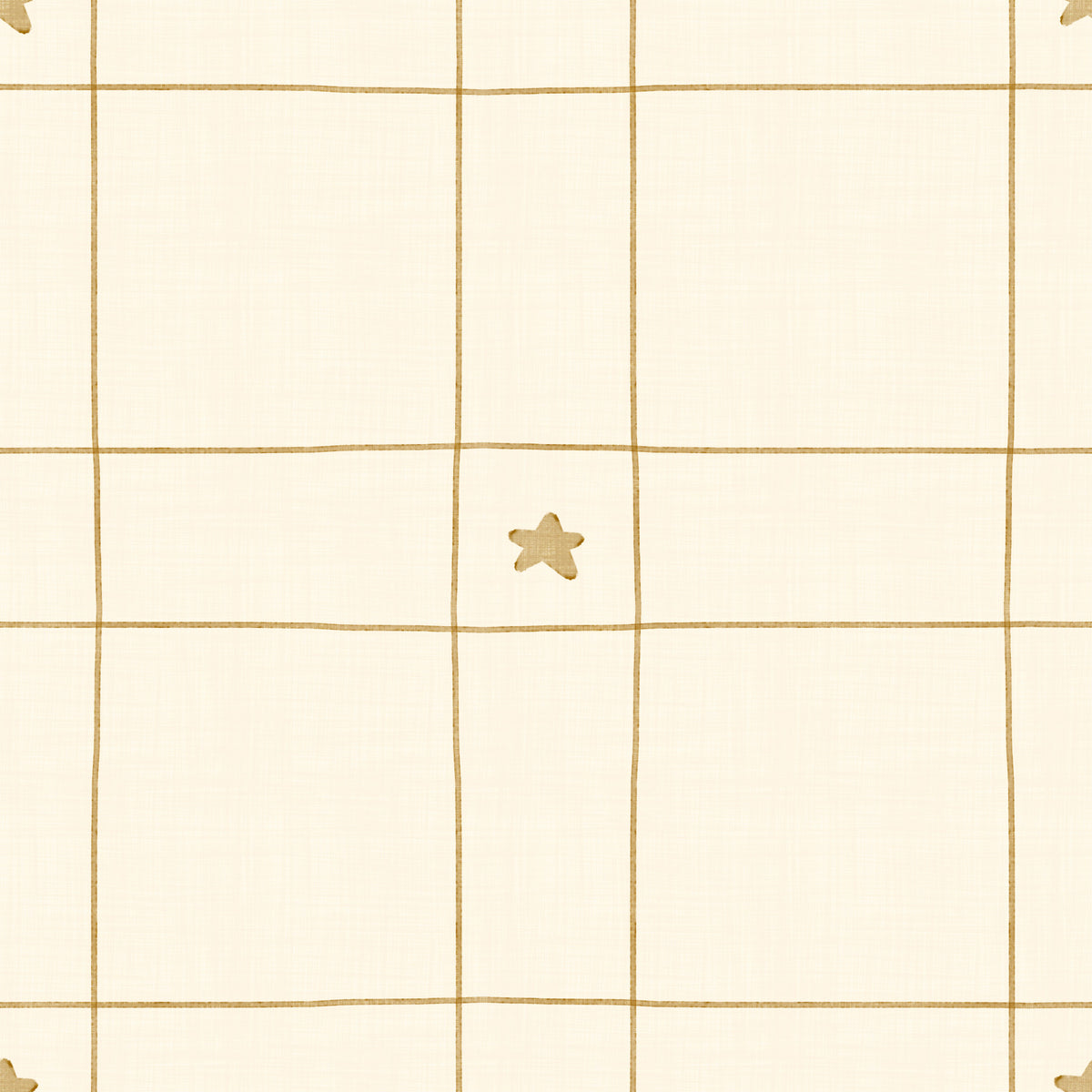 Minimalist Holiday Windowpane Plaid Hand Drawn Stars - Antique Gold Yellow Wallpaper⁠ in your room