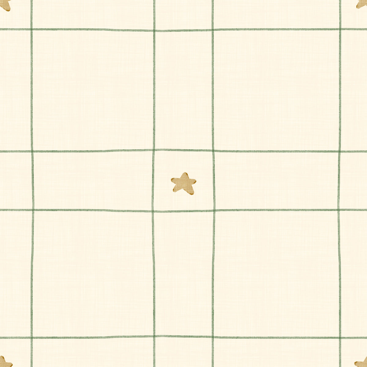 Minimalist Holiday Windowpane Plaid Hand Drawn Stars - Forest Pine Green Wallpaper⁠