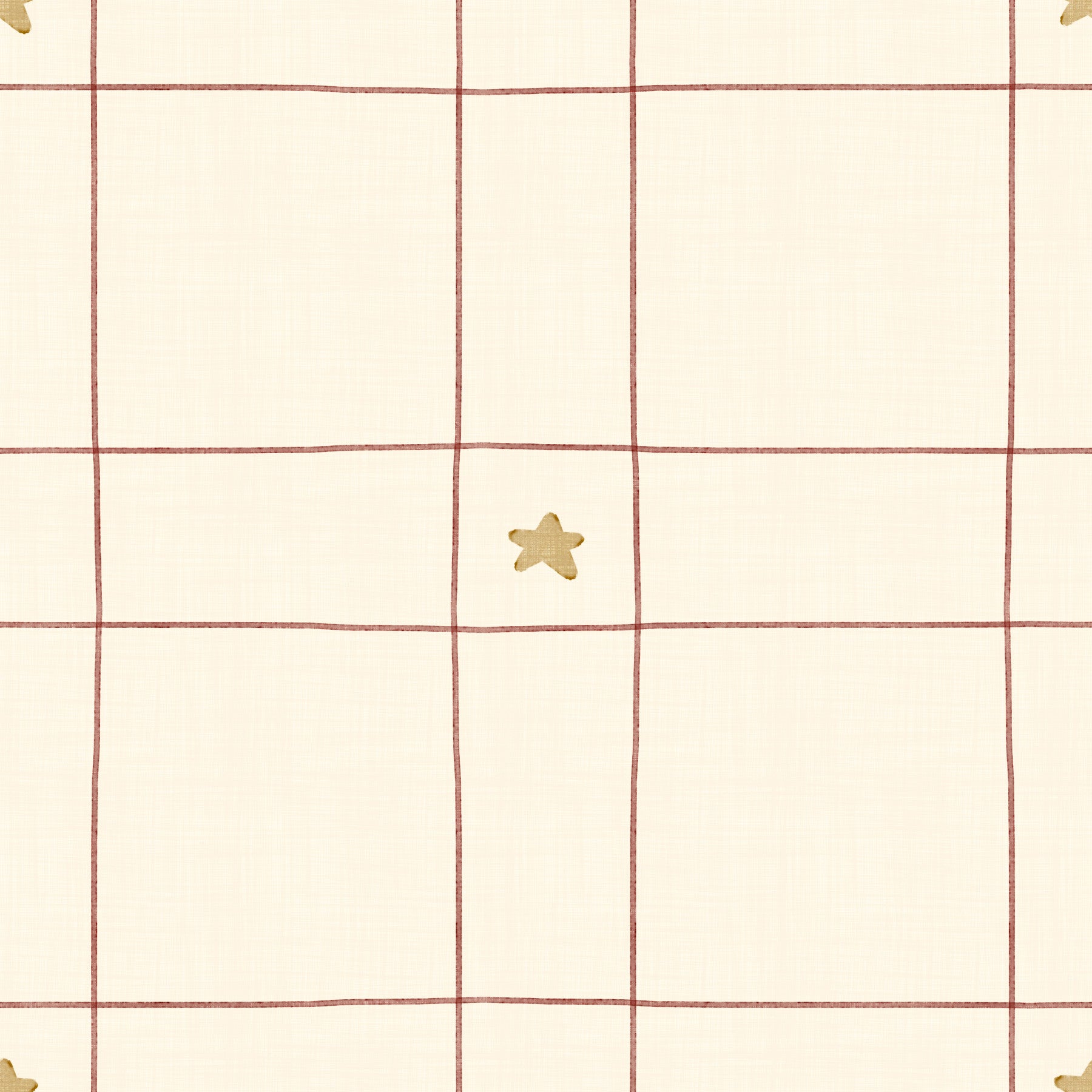 Minimalist Holiday Windowpane Plaid Hand Drawn Stars - Cranberry Red Wallpaper⁠