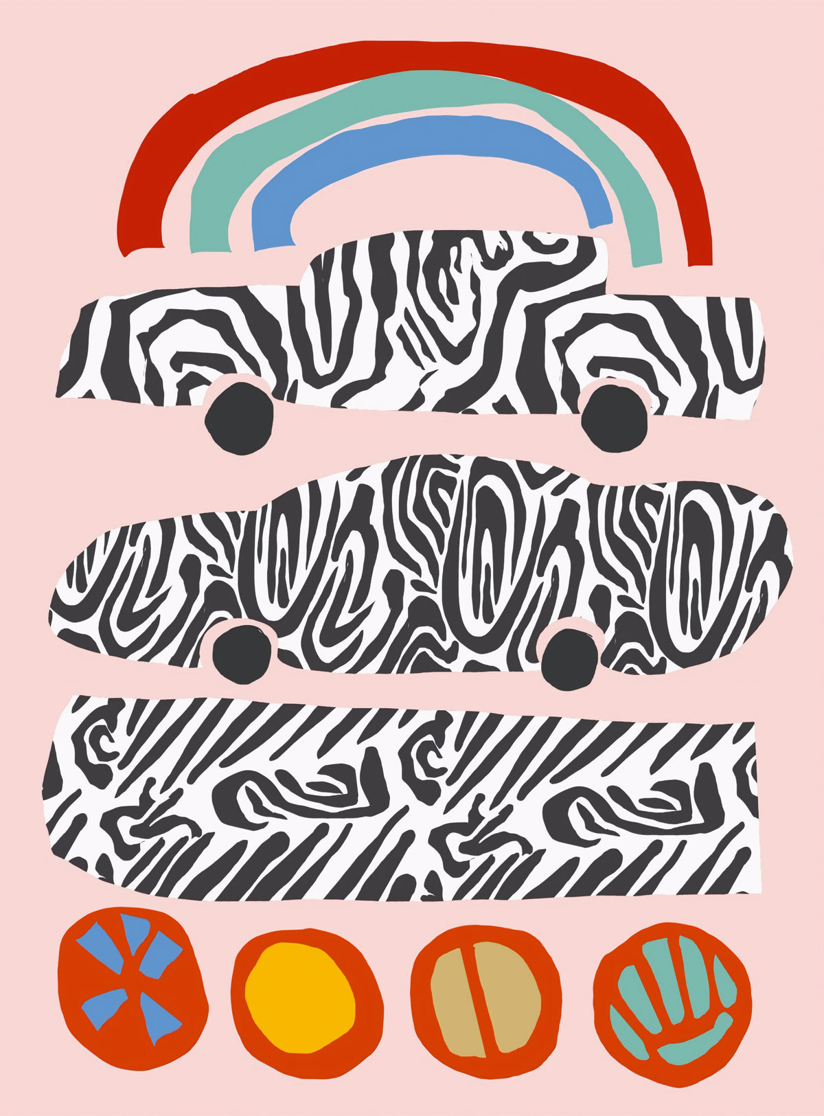 Modern Rainbow and Zebra Patterned Cars Wall Mural in your room