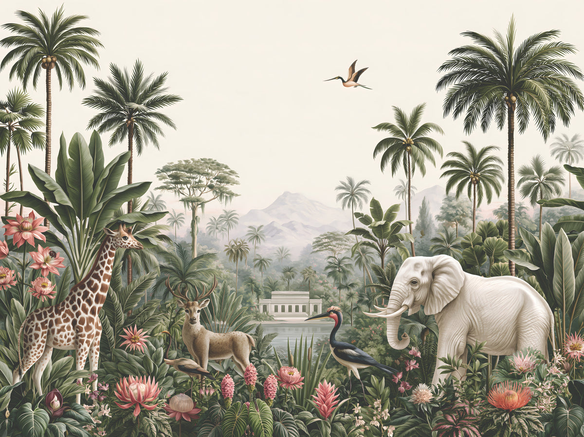 Safari Serenity Tropical Landscape Wall Mural in your room