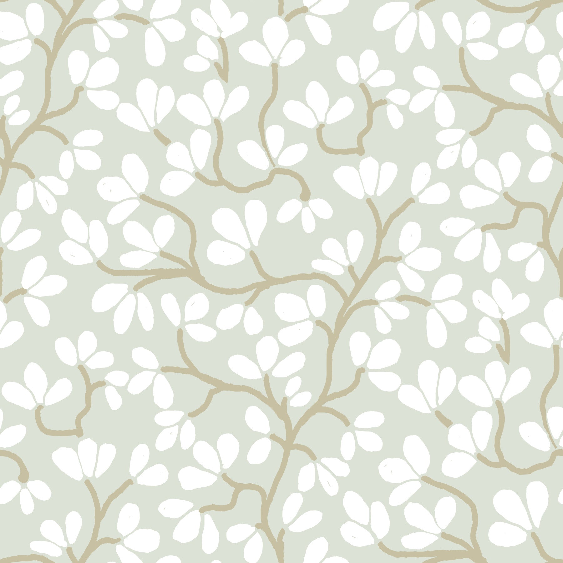 Soft Sage and White Hand-Drawn Floral Sprig Wall Mural