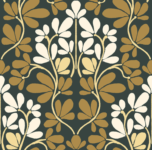 Golden Foliage Damask Wallpaper⁠