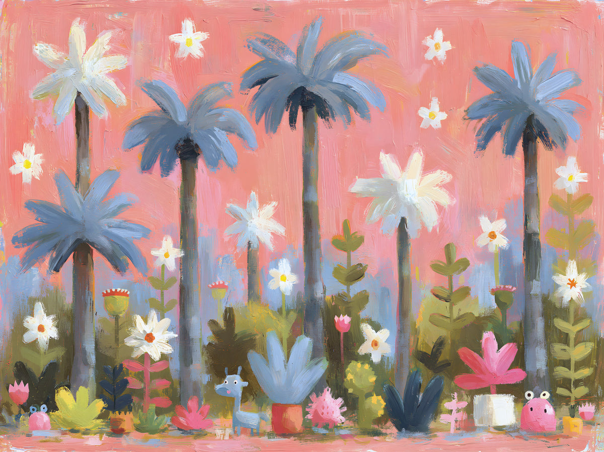 Pink Tropical Garden Oasis Wall Mural in your room