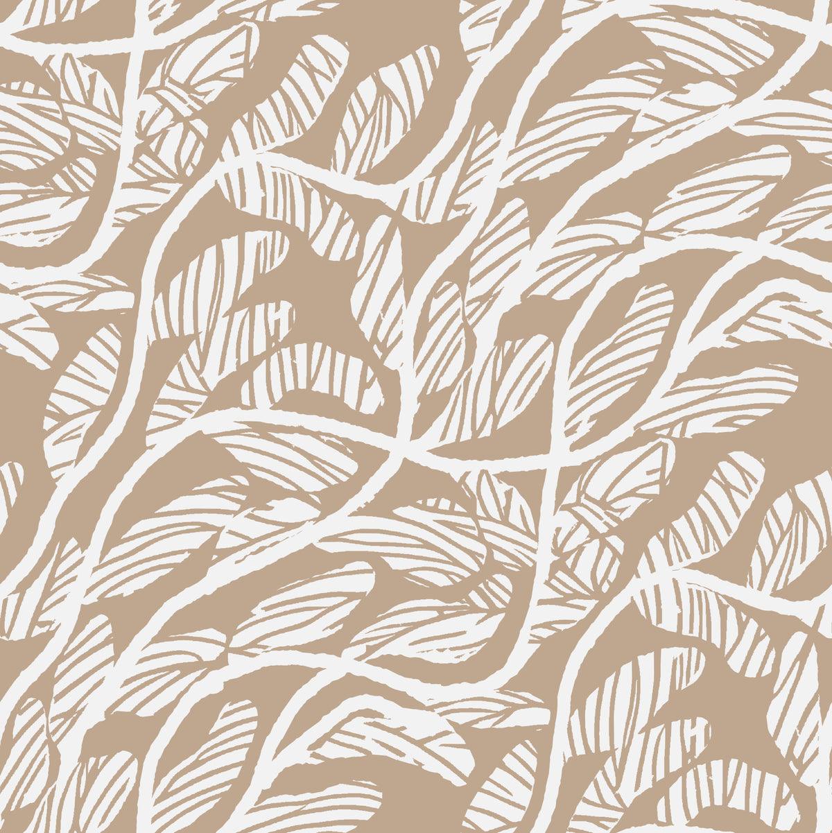 Abstract Foliage Line Art in White and Tan Wallpaper⁠ in your room