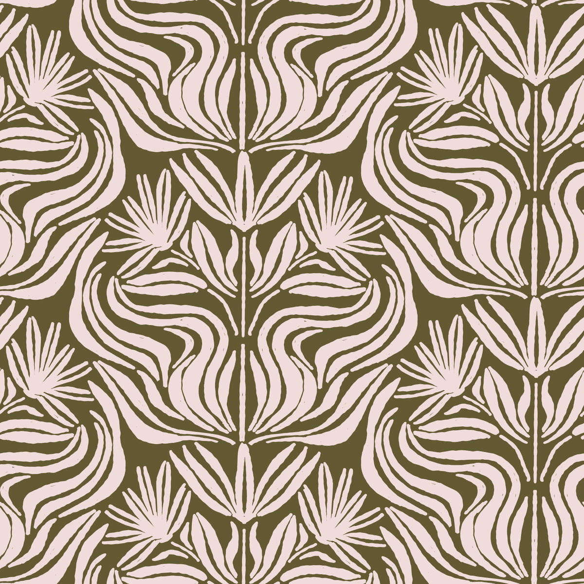 Olive and Blush Organic Abstract Botanical Pattern Wallpaper⁠ in your room — zoomed