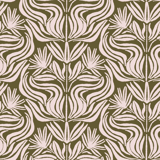 Olive and Blush Organic Abstract Botanical Pattern Wallpaper⁠