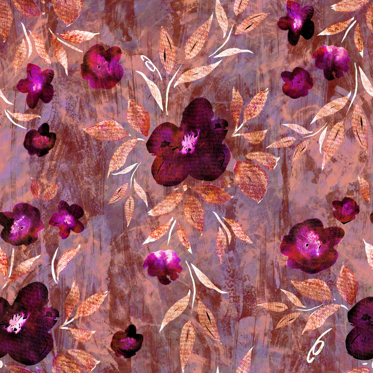 Rustic Floral Brushstroke Canvas Wallpaper⁠ in your room