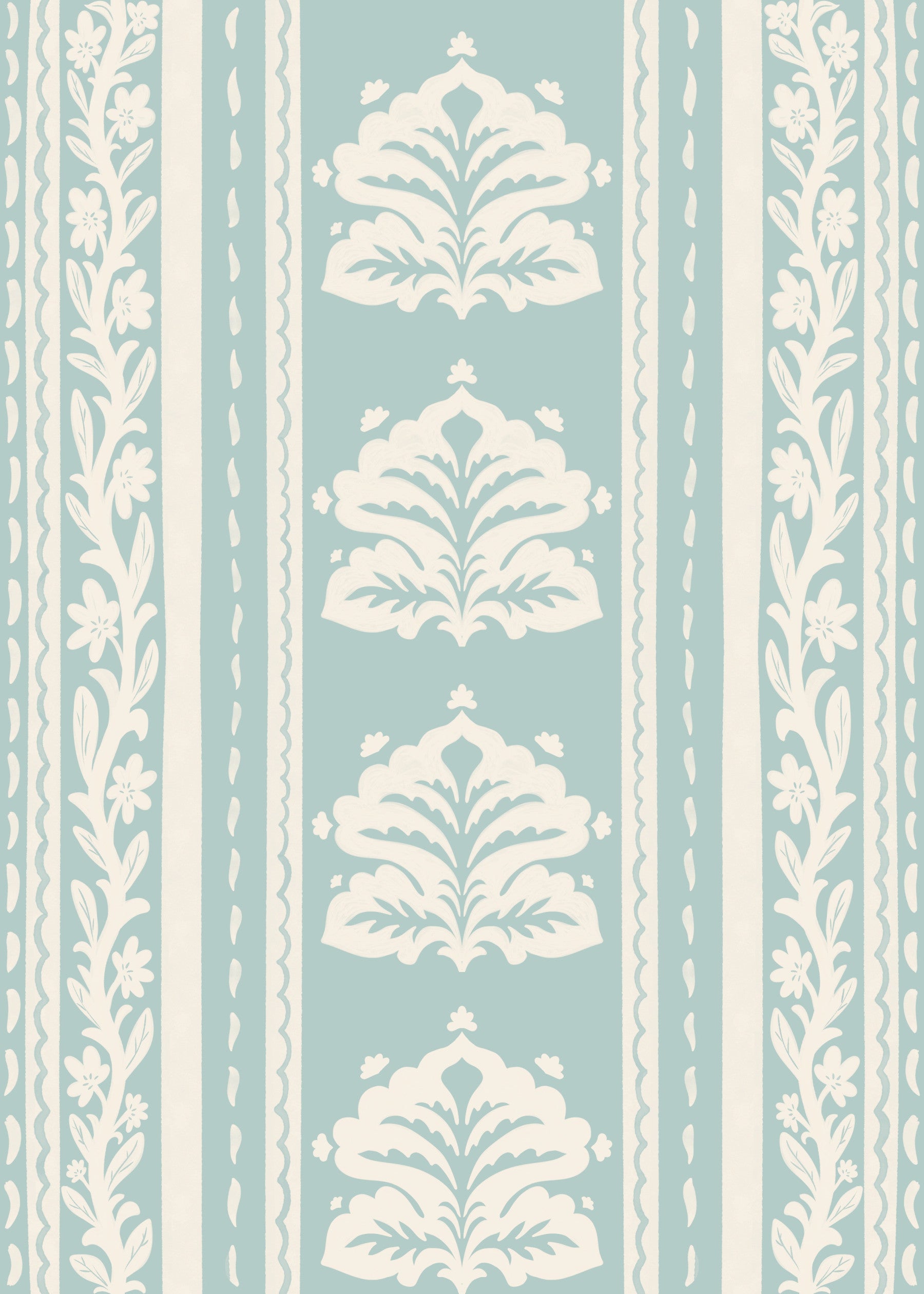 Minimalist Botanical Stripe in Blue Wallpaper⁠