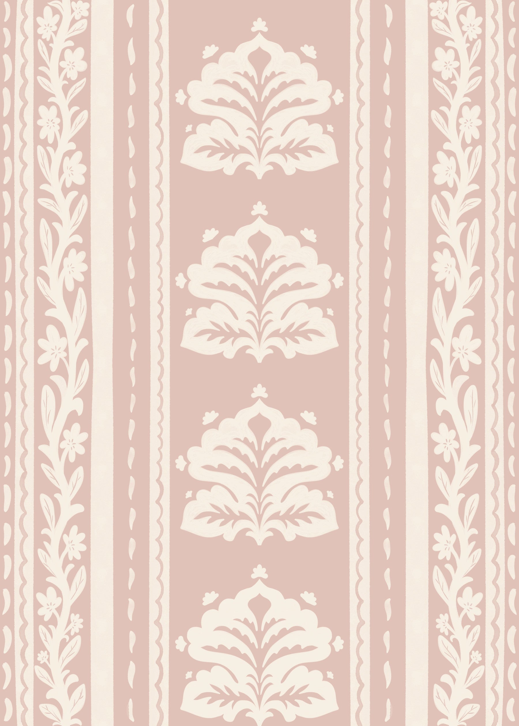 Soft Rose Vertical Floral Damask Wallpaper⁠
