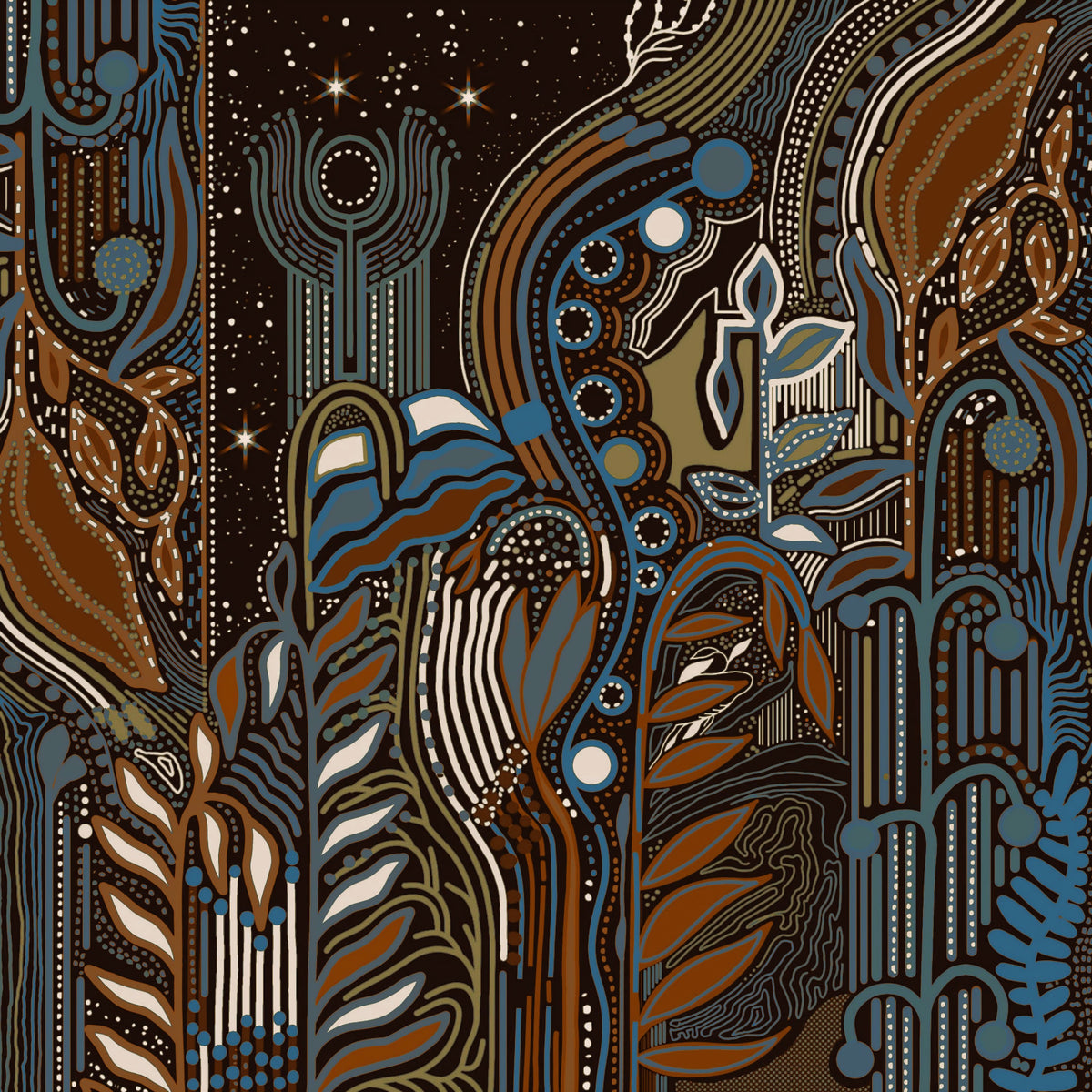 Starlit Botanical Rhythm Wall Mural in your room — zoomed