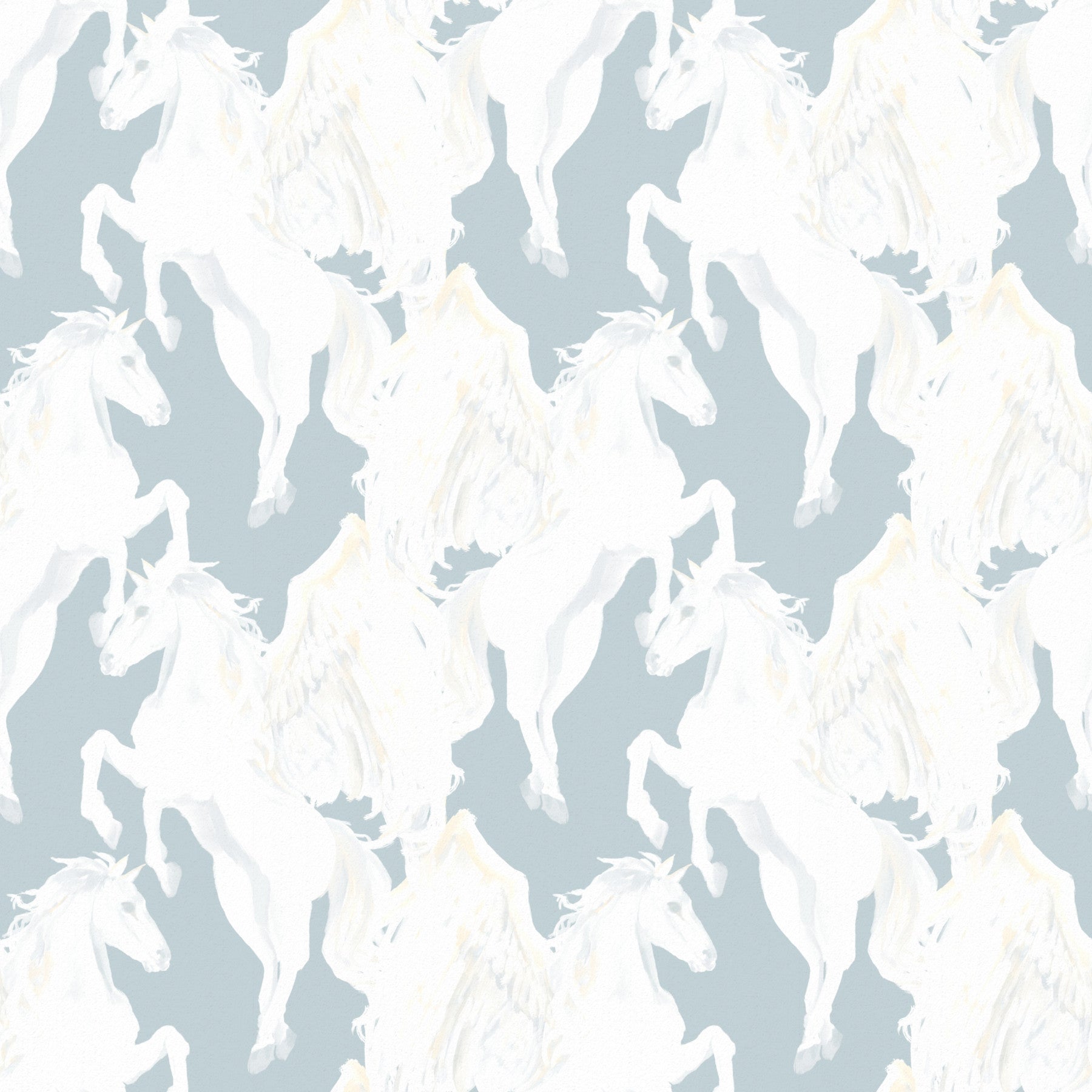Ethereal Winged Horses on Soft Blue Wallpaper⁠