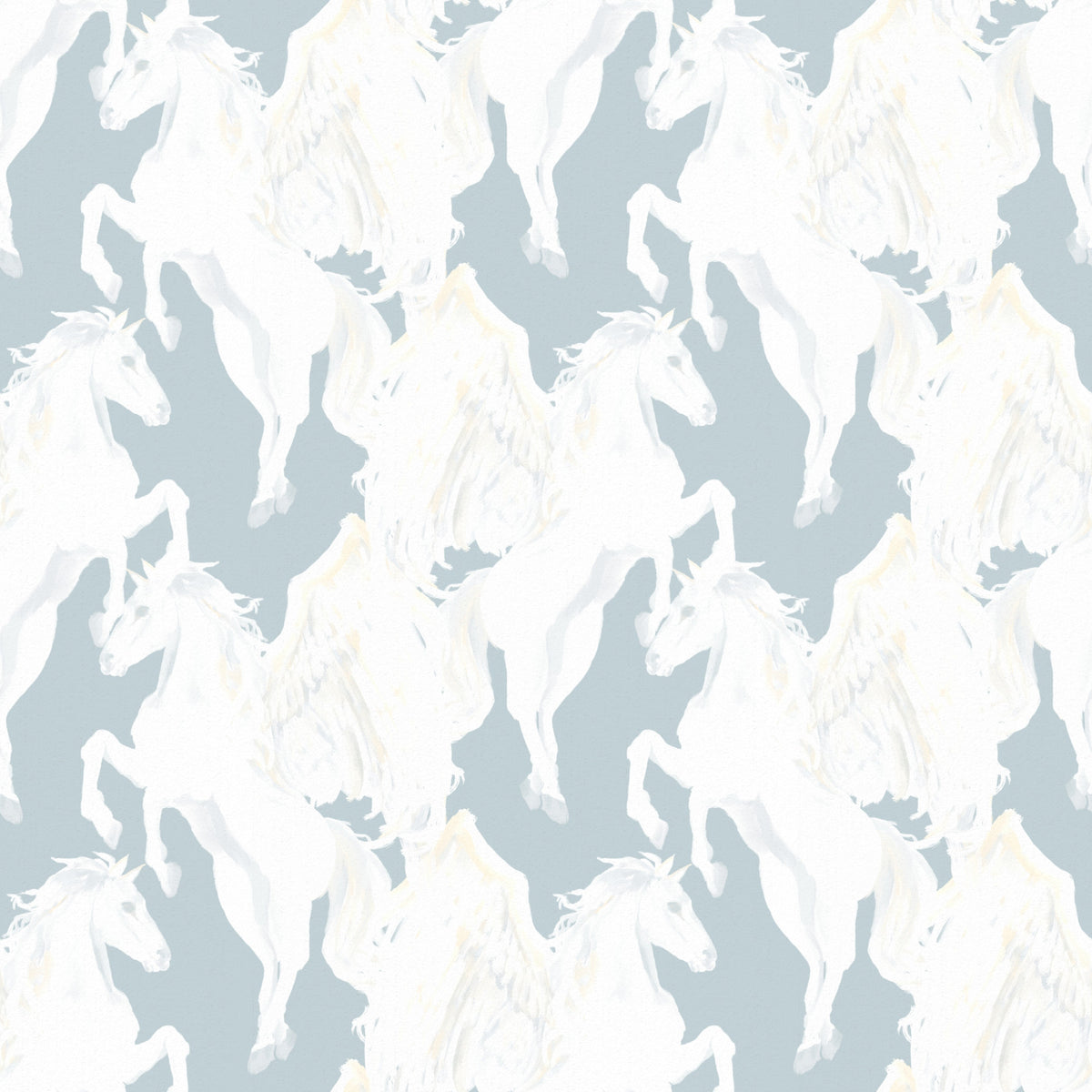 Ethereal Winged Horses on Soft Blue Wallpaper⁠ in your room