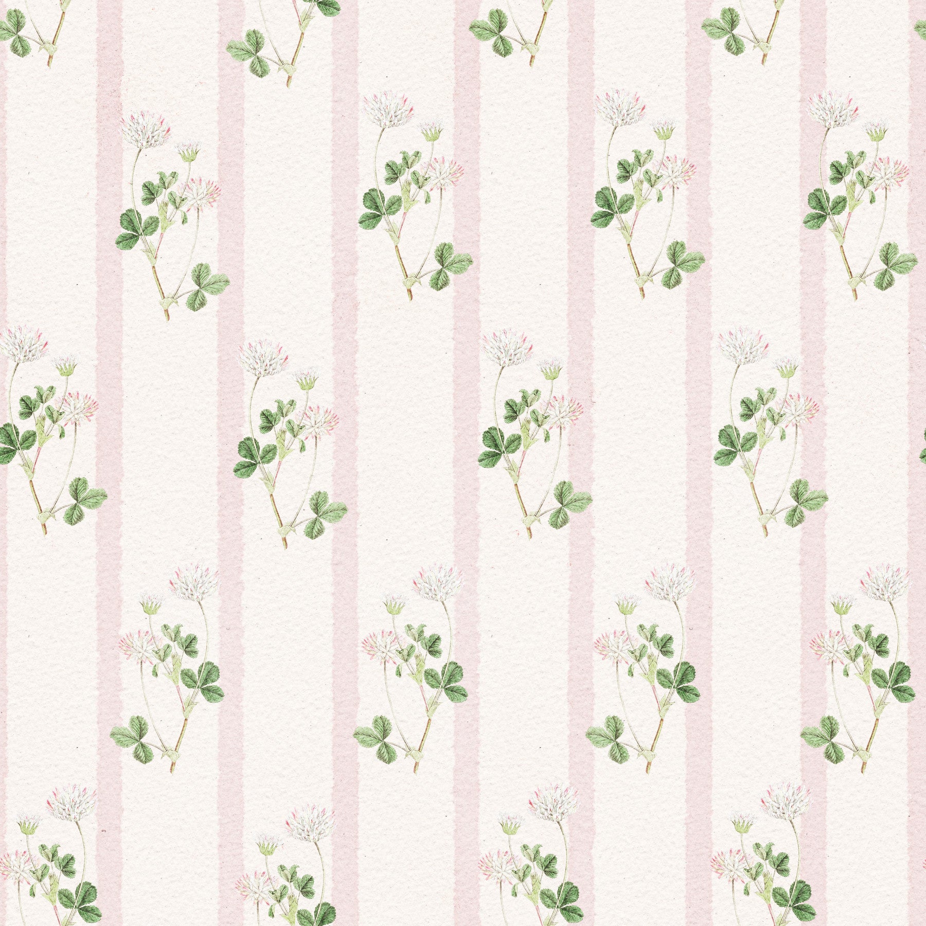Soft Clover and Pastel Stripe Botanical Print Wallpaper⁠