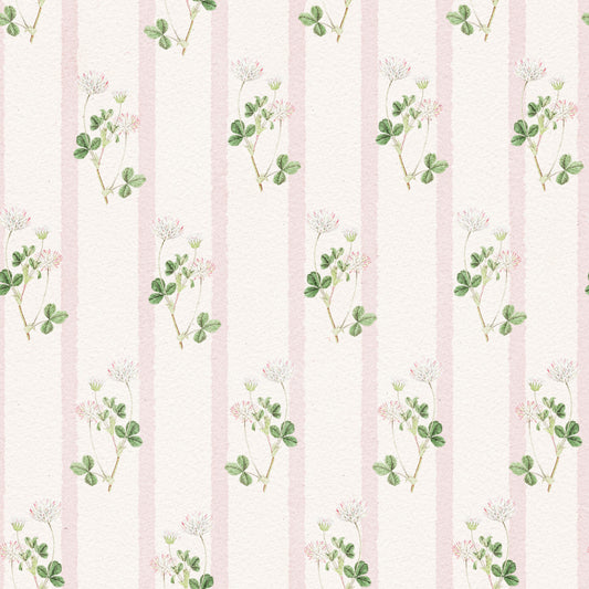 Soft Clover and Pastel Stripe Botanical Print Wallpaper⁠