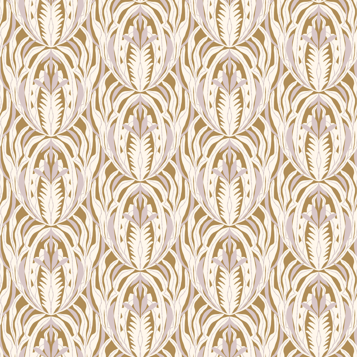 Symmetrical Ochre and Cream Foliage Wallpaper⁠