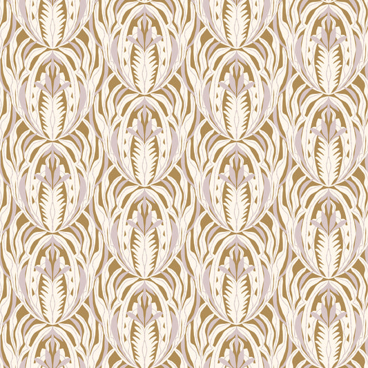Symmetrical Ochre and Cream Foliage Wallpaper⁠