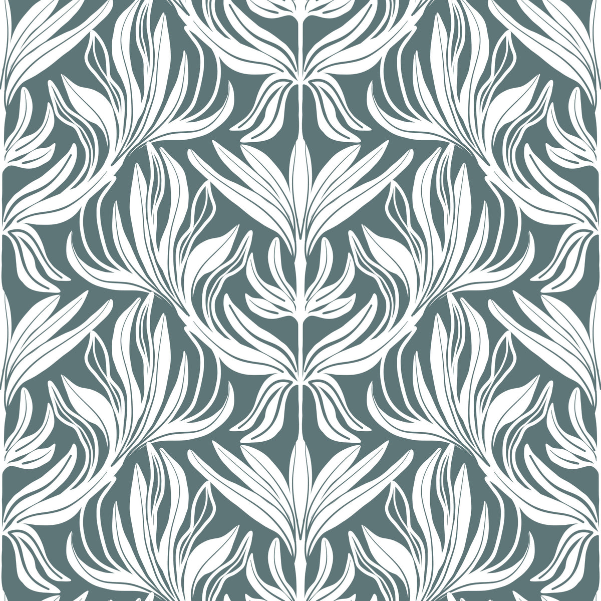 Abstract Teal Foliage Motif Wallpaper⁠ in your room