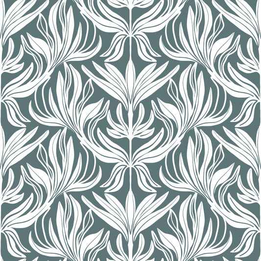 Abstract Teal Foliage Motif Wallpaper⁠