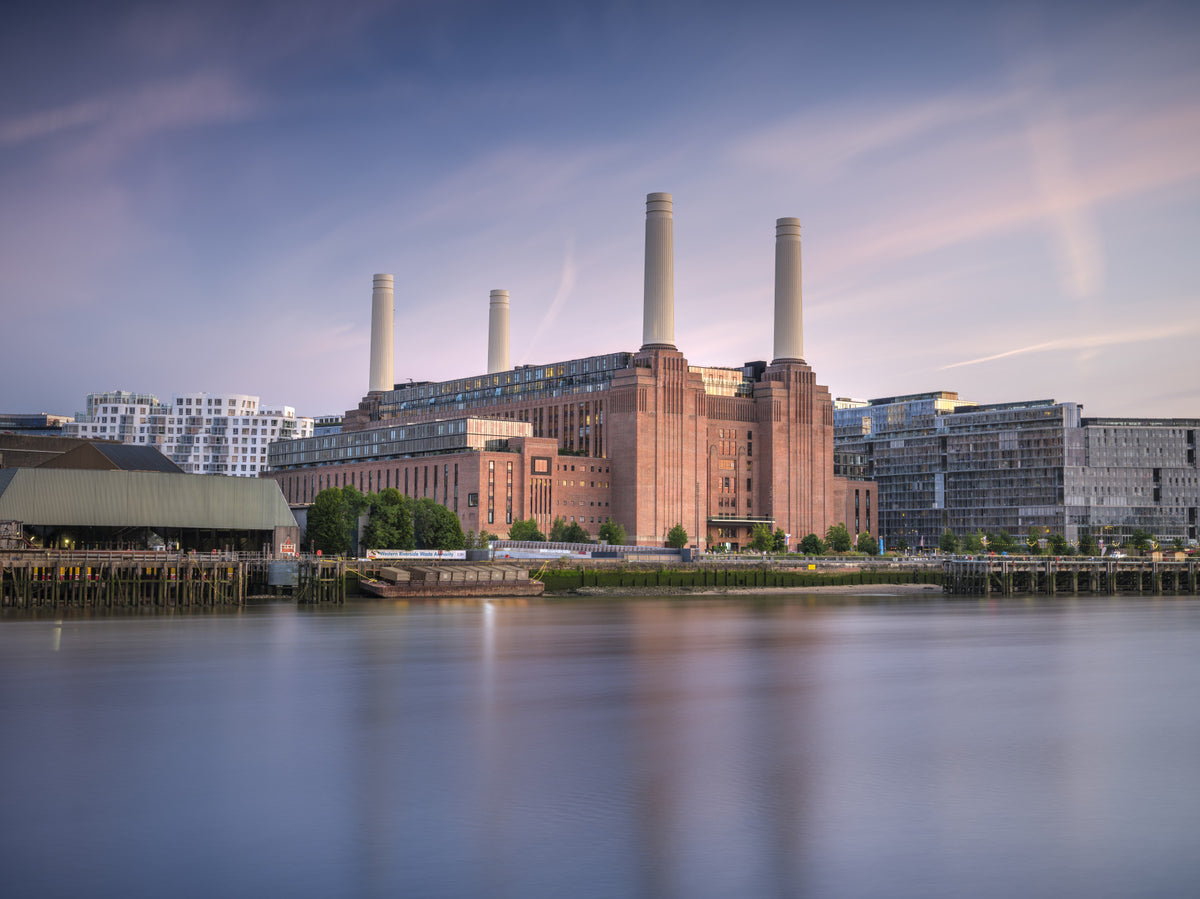 Industrial Riverside Sunset Scene Wall Mural in your room — zoomed