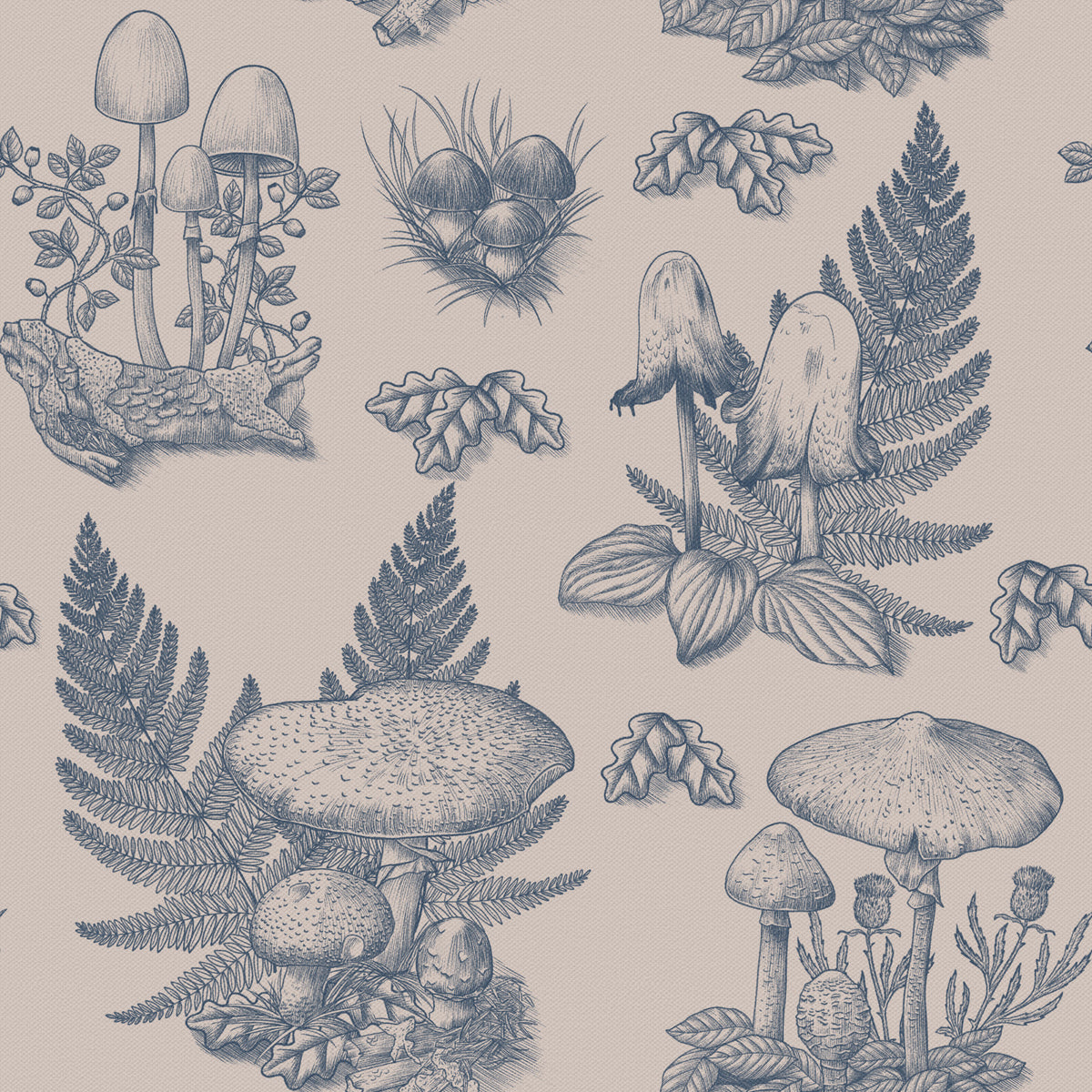 Mushroom - Autumnal Toile de jouy - Blue  Wallpaper⁠ in your room