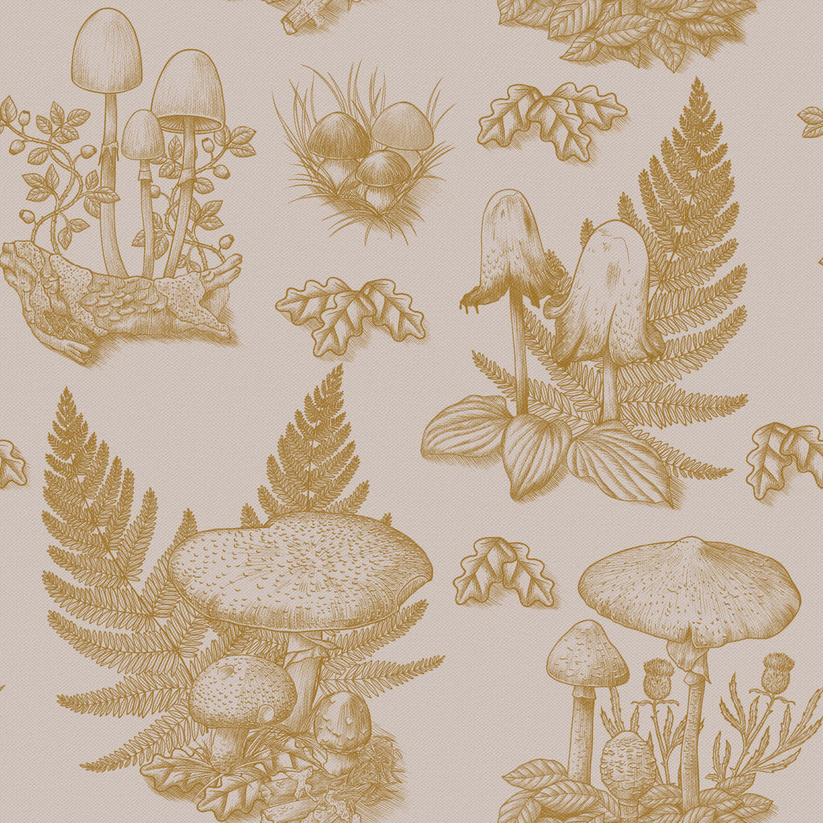 Mushroom - Autumnal Toile de jouy -  Gold Wallpaper⁠ in your room — zoomed