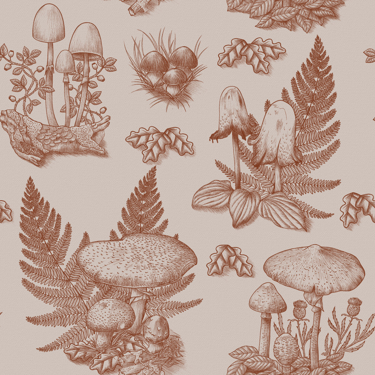 Mushroom - Autumnal Toile de jouy - Rusty Red Wallpaper⁠ in your room