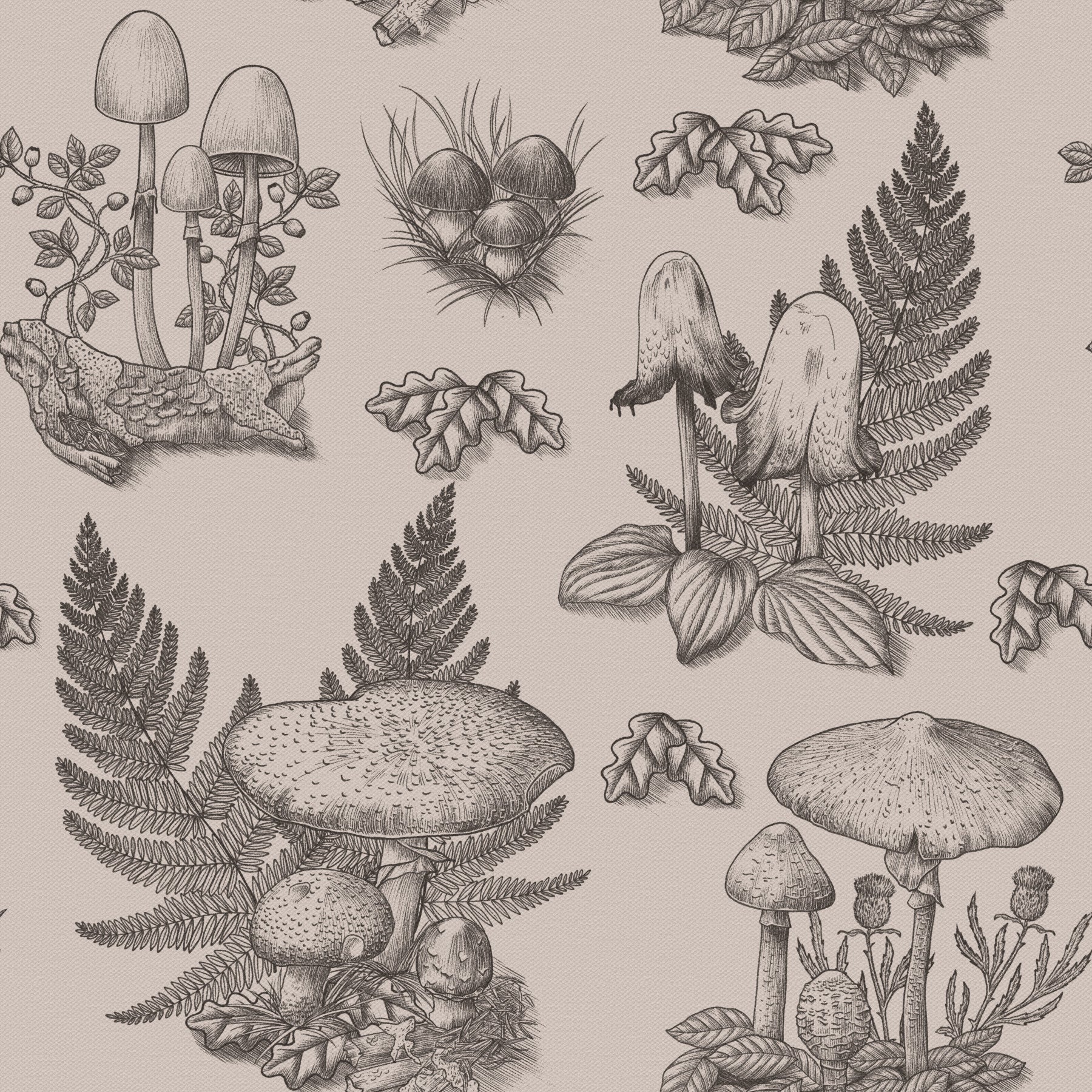 Mushroom - Autumnal Toile de jouy - Sepia Wallpaper⁠
