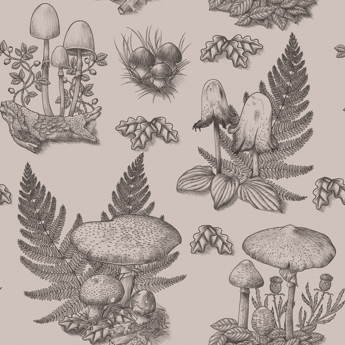 Mushroom - Autumnal Toile de jouy - Sepia Wallpaper⁠ in your room