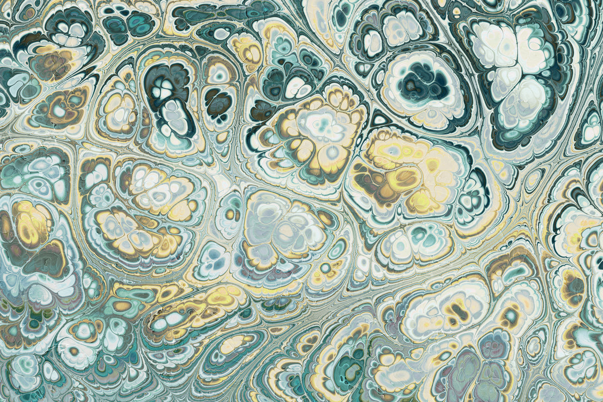 Turquoise Gold Abstract Fluid Marble Pattern in your room — zoomed