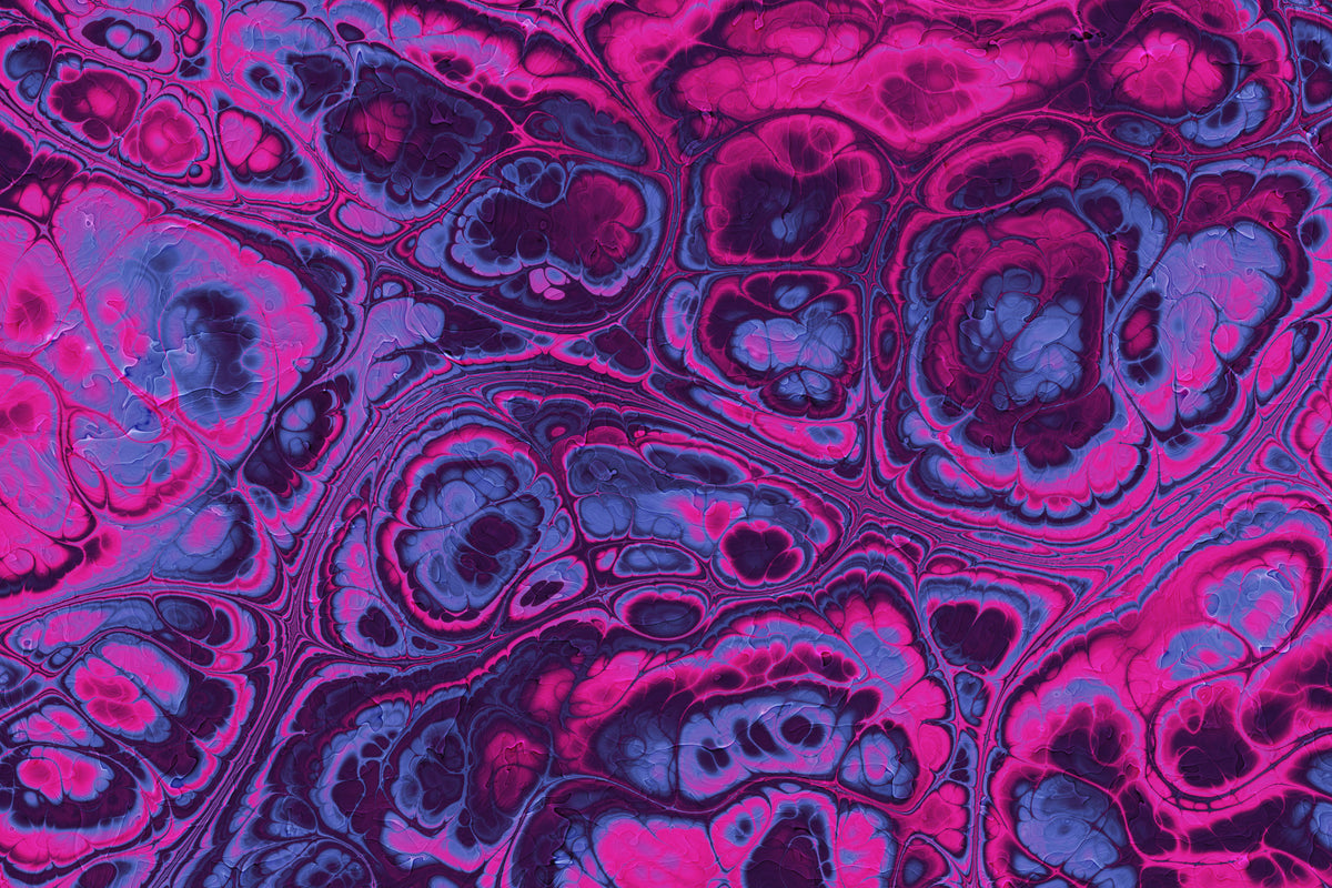 Neon Pink Blue Marble Abstract Waves Wall Mural in your room — zoomed
