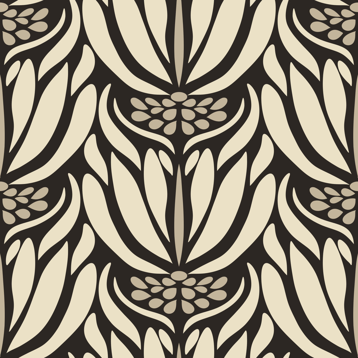 Cream and Charcoal Botanical Symmetry Wallpaper⁠ in your room
