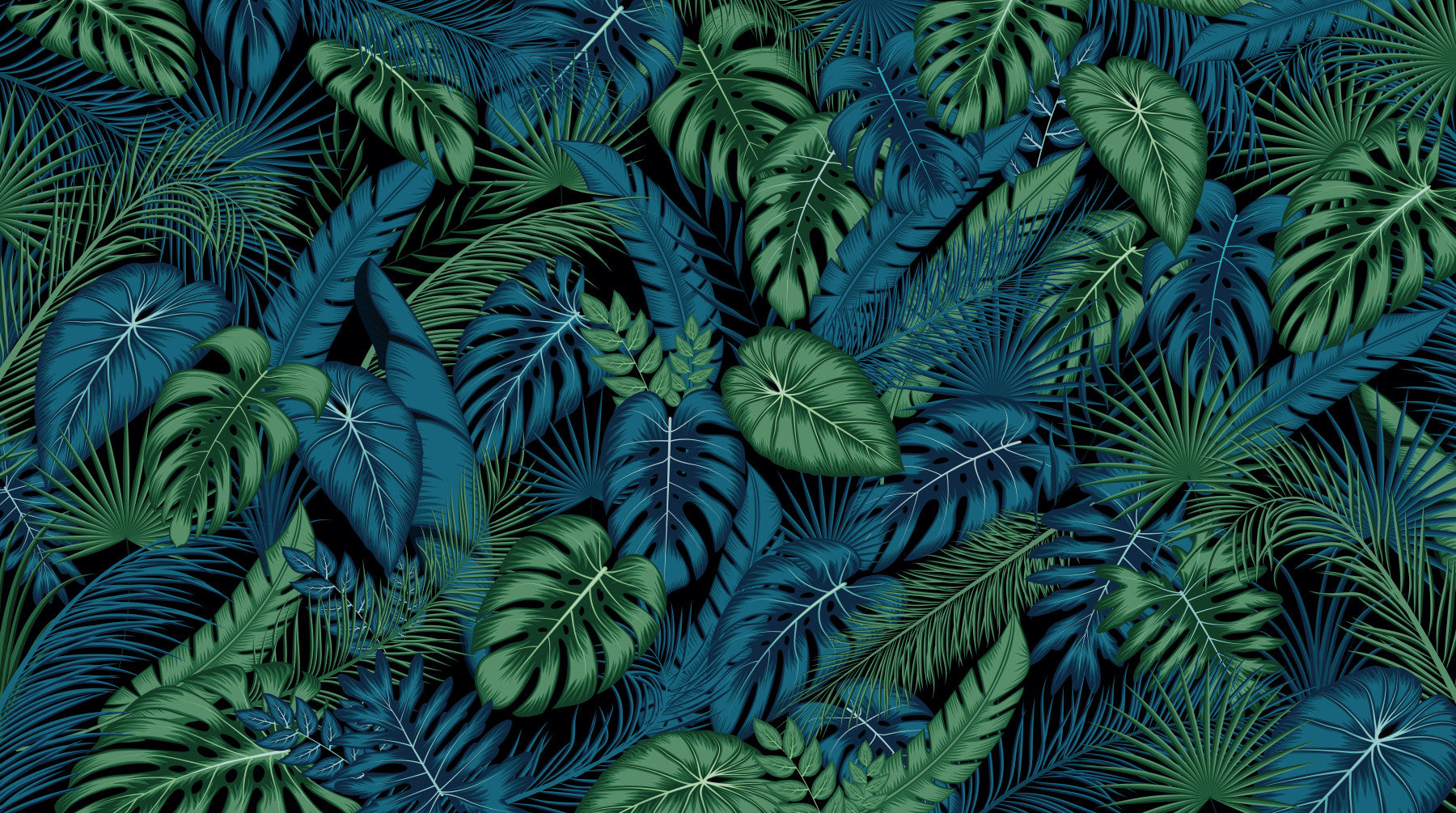 Midnight Tropical Foliage Wall Mural