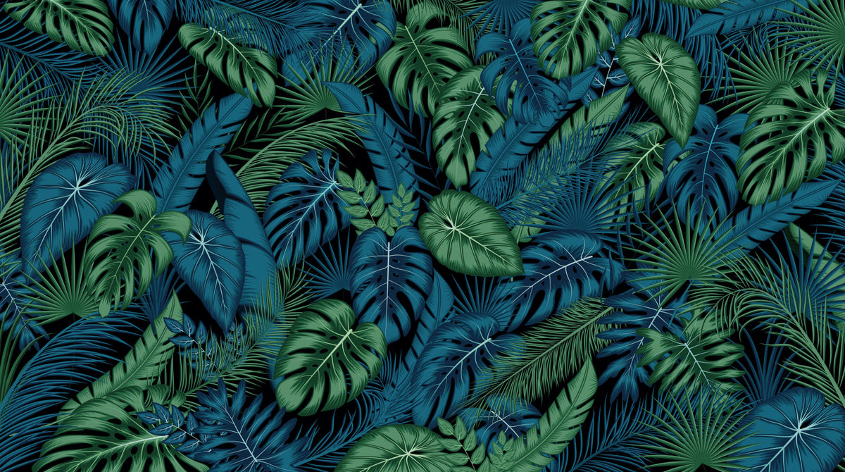 Midnight Tropical Foliage Wall Mural in your room