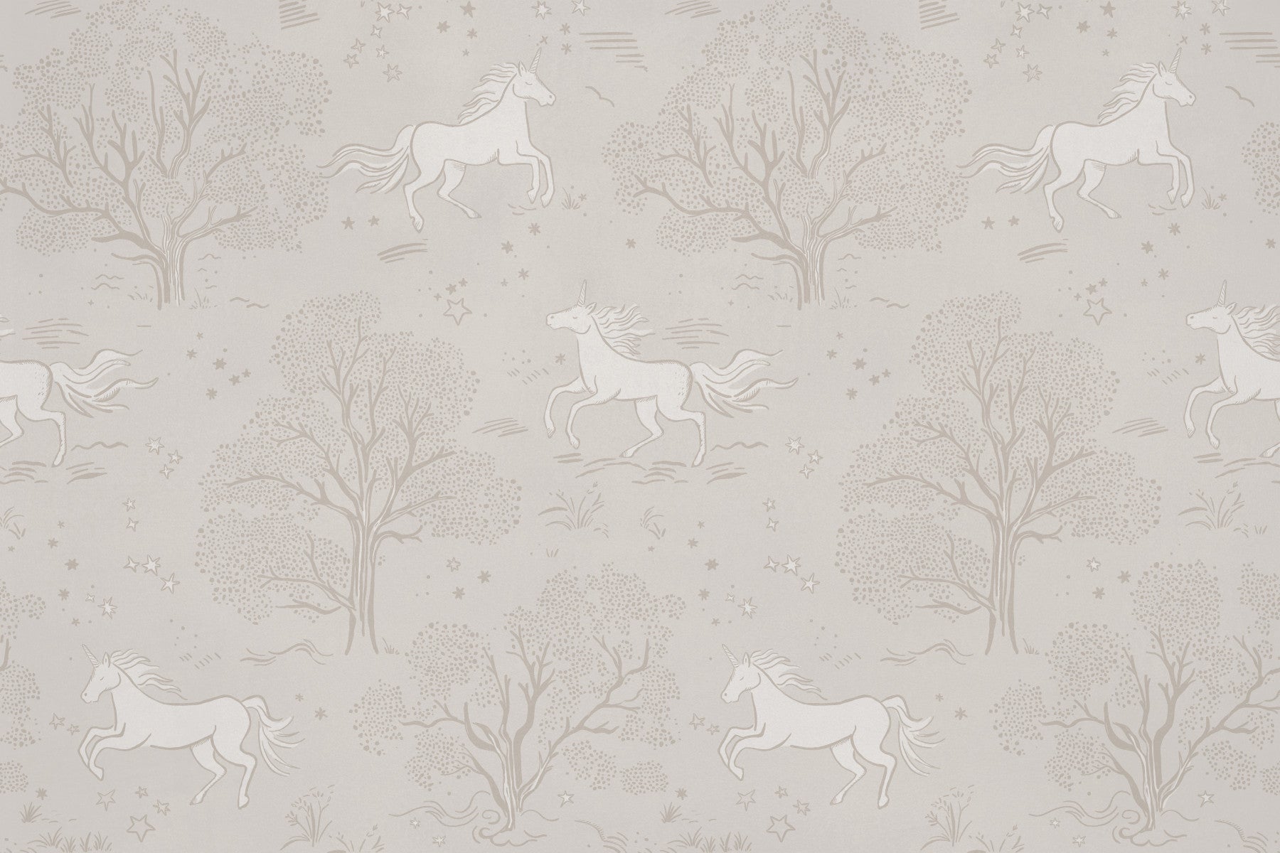 Magical Unicorn Dreamland – Cloudy Grey Wall Mural Wall Mural