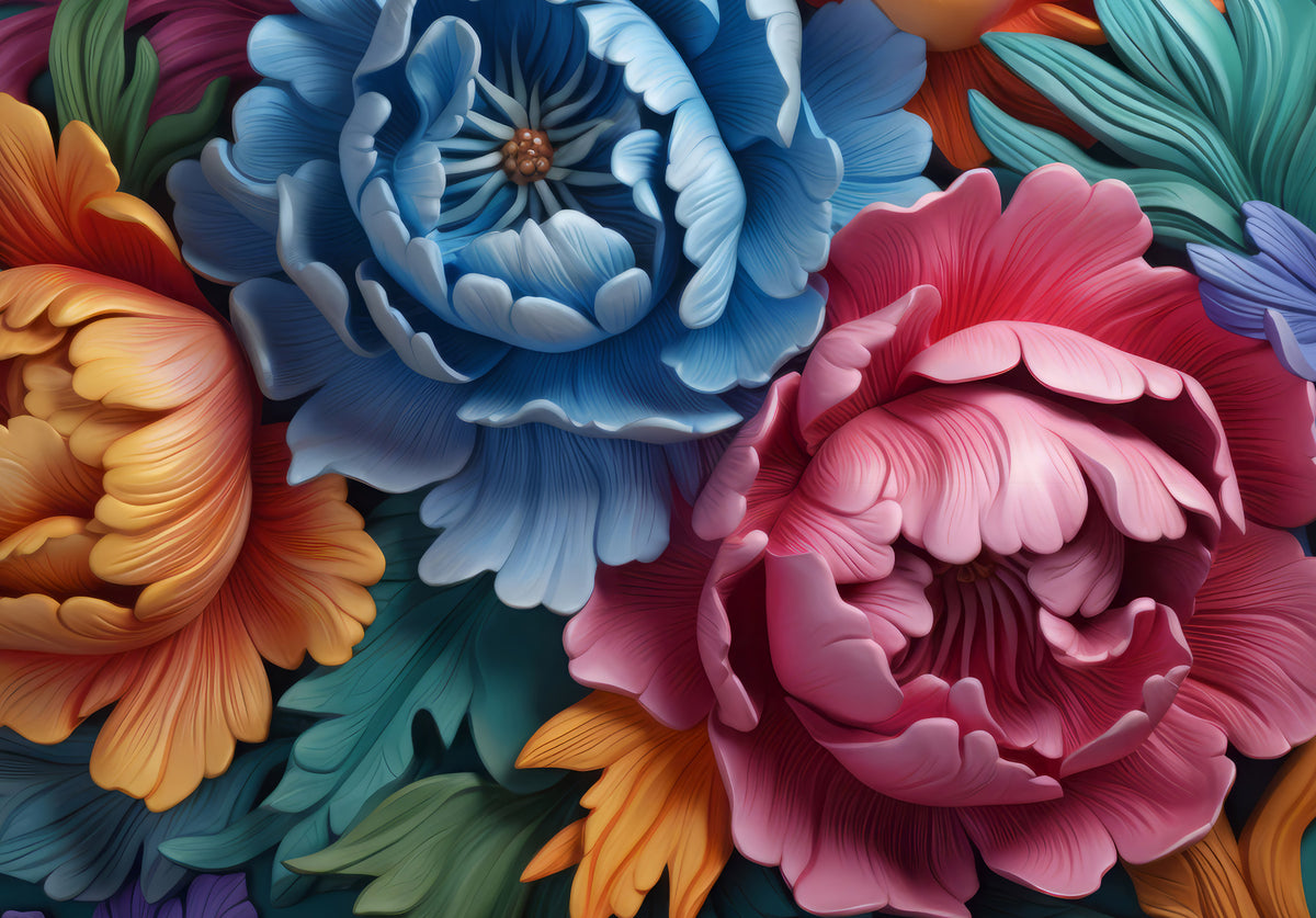 Vibrant Peony Botanical Composition Wall Mural in your room