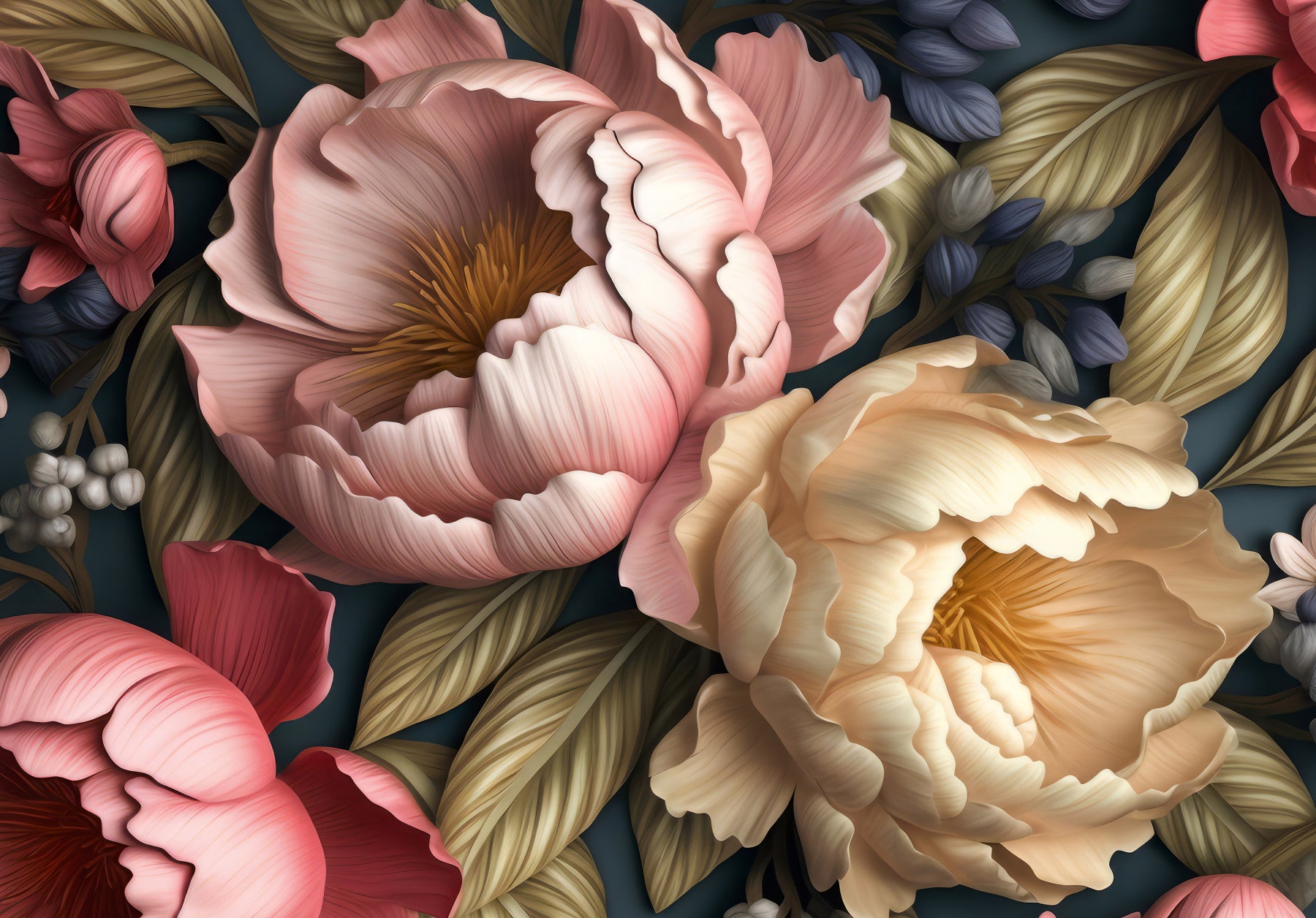 Blush and Cream Peony Botanical Garden Wall Mural