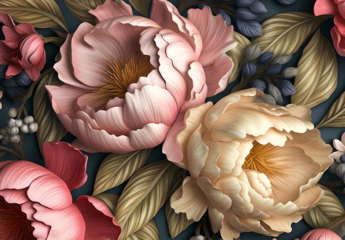 Blush and Cream Peony Botanical Garden Wall Mural in your room