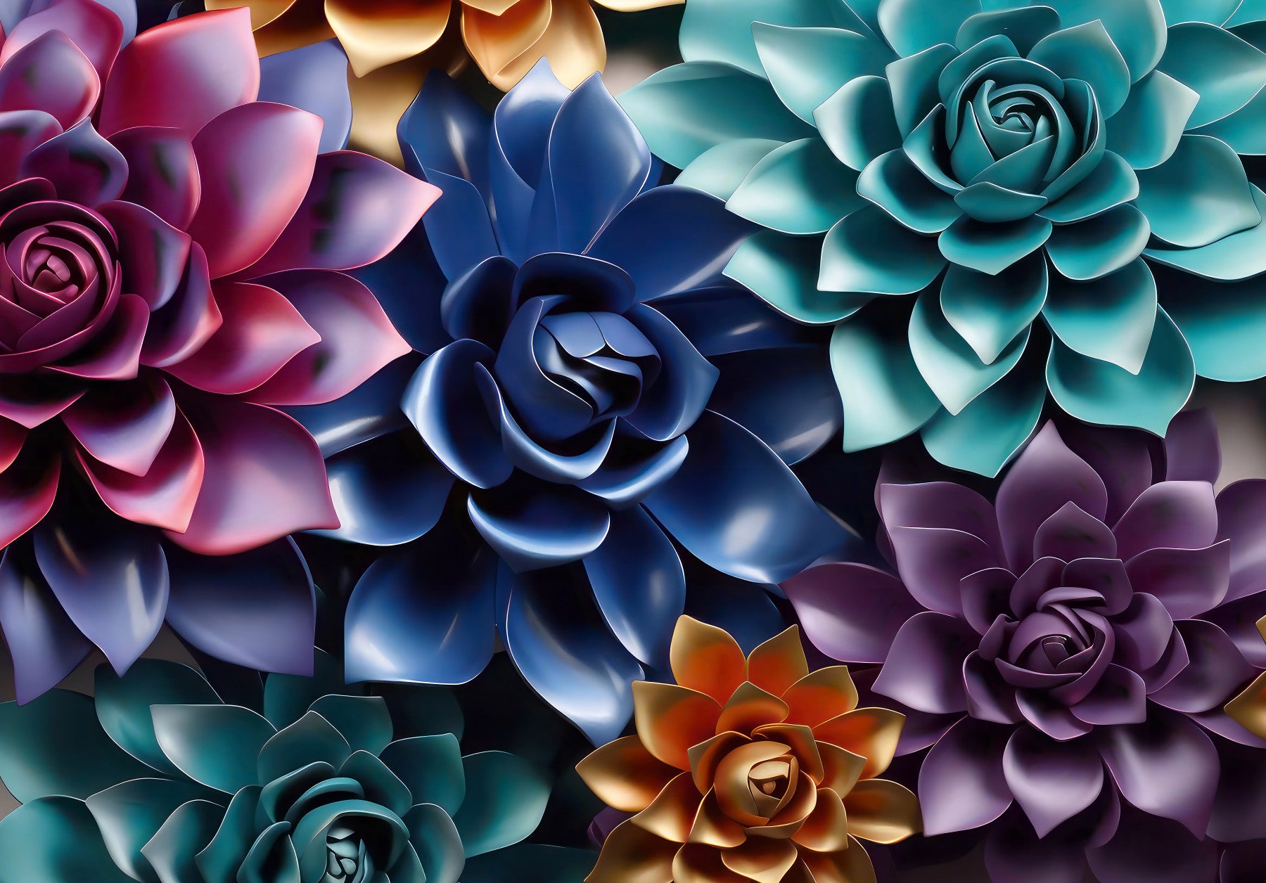 Sculptural Floral Layers in Jewel Tones Wall Mural