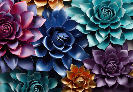 Sculptural Floral Layers in Jewel Tones Wall Mural