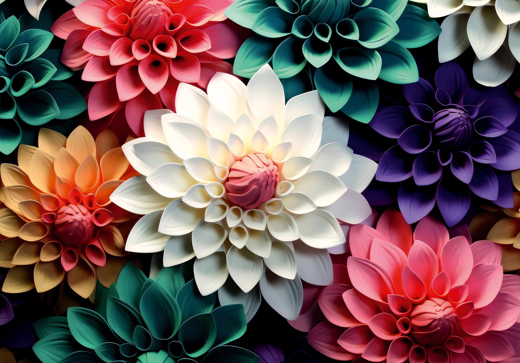 Layered Petal Botanical Abstract Composition Wall Mural