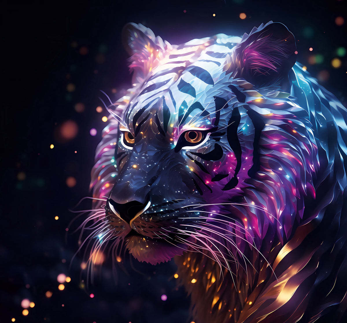 Neon Galactic Tiger Portrait Wall Mural in your room