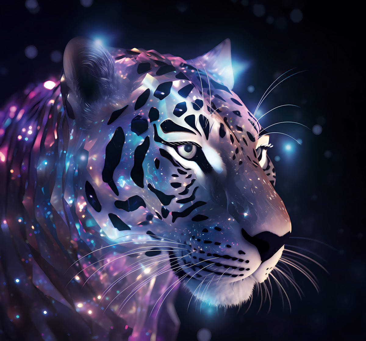 Neon Leopard Cosmic Encounter Wall Mural in your room