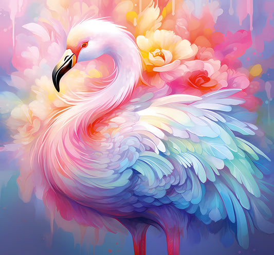 Ethereal Flamingo Amidst Pastel Florals Wall Mural