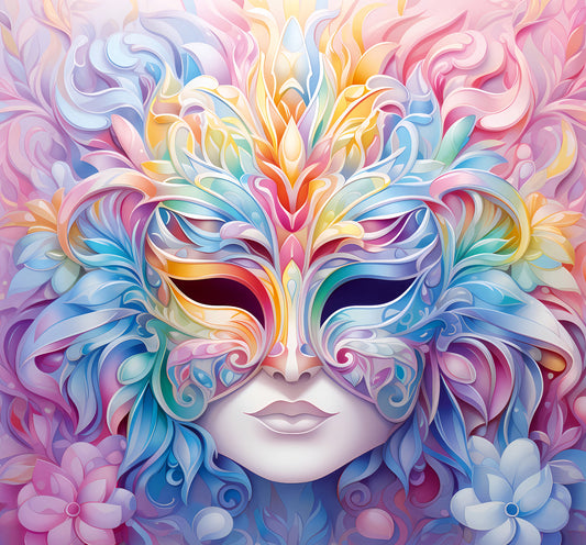 Pastel Floral Masquerade Motif Wall Mural