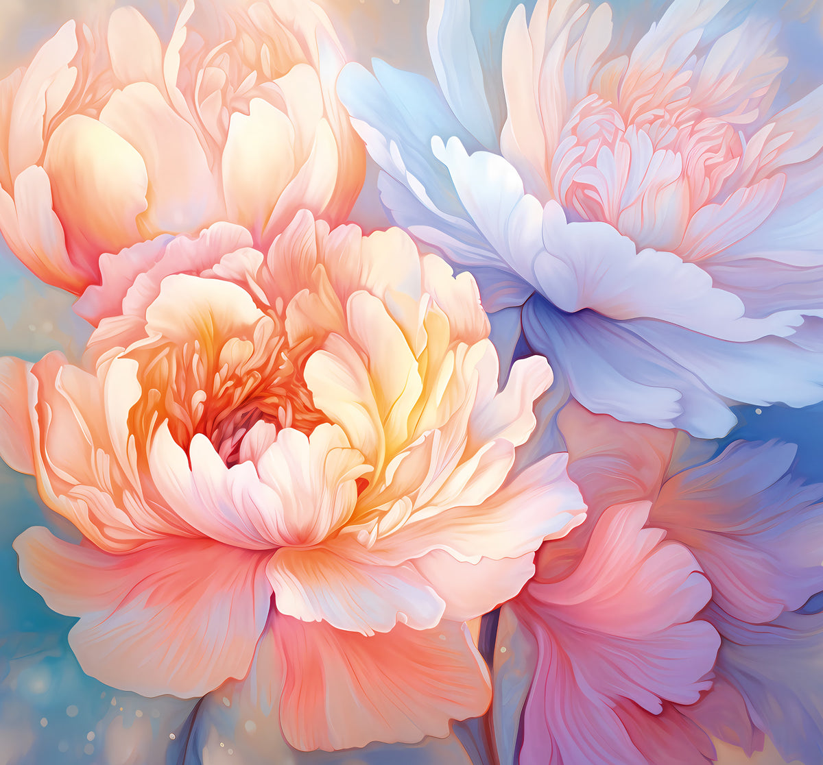 Dreamy Peony Floral Illustration Wall Mural in your room — zoomed