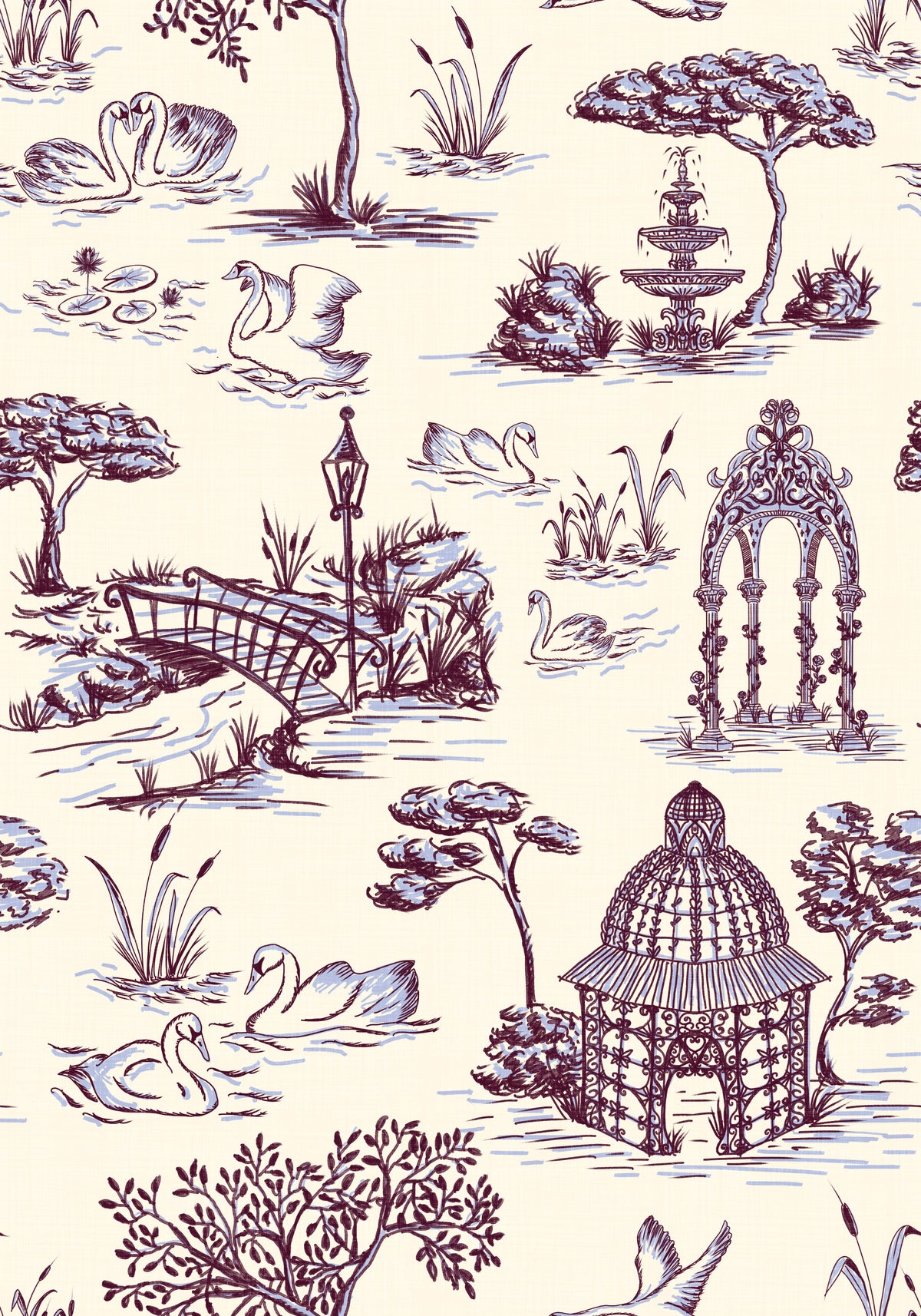 Modern Toile de Jouy Swan Victorian Garden Scenery - Unexpected Contrast Wallpaper⁠ in your room