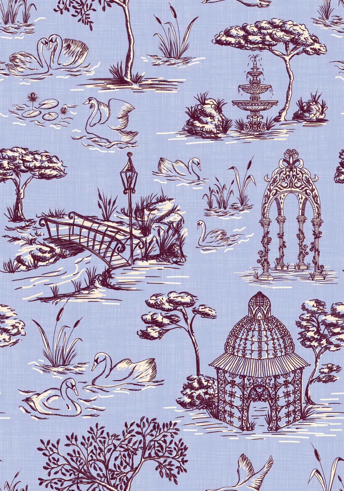 Modern Toile de Jouy Swan Victorian Garden Scenery - Warm & Cool Contrast Wallpaper⁠ in your room — zoomed