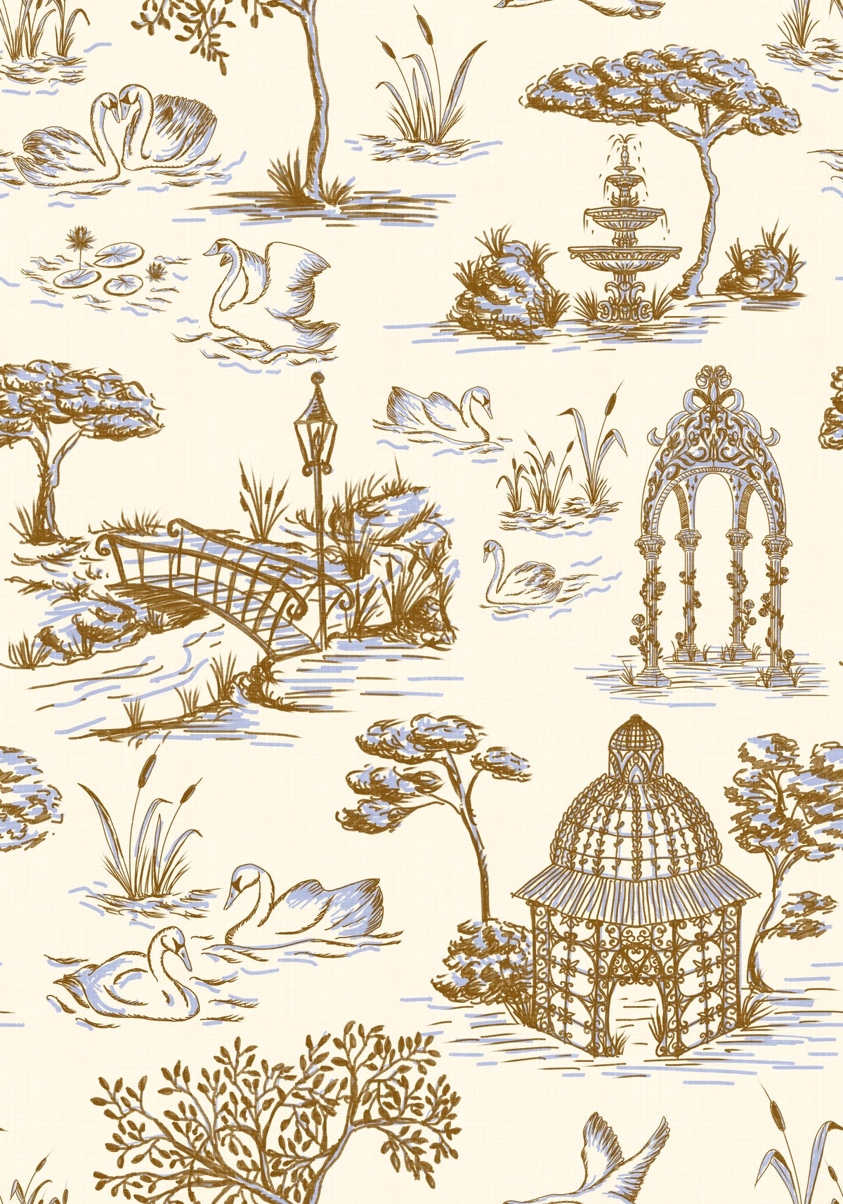 Modern Toile de Jouy Swan Victorian Garden Scenery - Gilded Contrast Wallpaper⁠ in your room